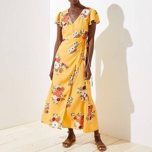 LOFT Beach Yellow Floral Short-Sleeve Maxi Wrap Dress Size XS (WORN ONCE)
